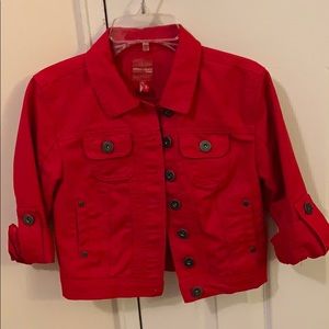 Red cropped jean jacket!